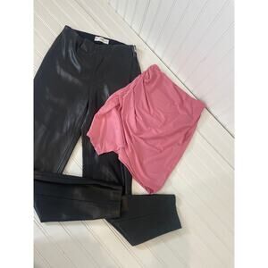 Superdown & Mango Faux Leather Pants & Ruched Faux Wrap Mini Skirt Bundle Sz XS
